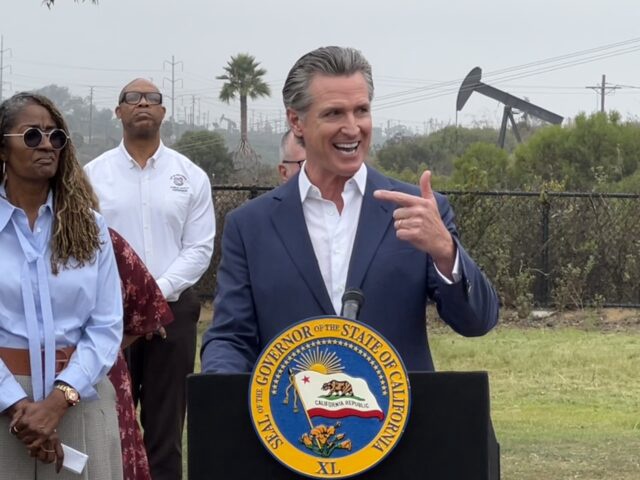 California Gov. Gavin Newsom (D) speaks at a bill signing ceremony in Baldwin Hills, Los Angeles, September 25, 2024 (Joel Pollak / Breitbart News)