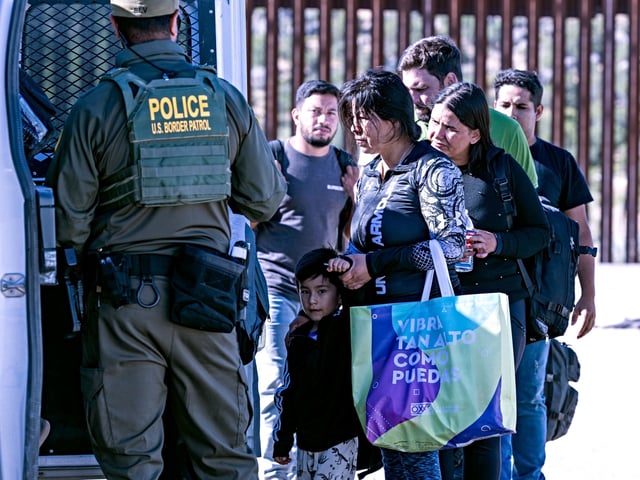 JACUMBA HOT SPRINGS, CA - JUNE 08: Asylum seekers are processed by U.S. Border Patrol agents after crossing the U.S.-Mexico border on June 8, 2024 in Jacumba Hot Springs, California. U.S. President Joe Biden on June 4 unveiled immigration order severely limiting asylum-seeker crossings. (Photo by Qian Weizhong/VCG via Getty Images)
