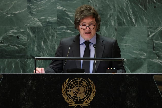 Argentina's President Javier Milei addresses the 79th United Nations General Assembly at U.N. headquarters in New York, U.S., September 24, 2024.  REUTERS/Mike Segar