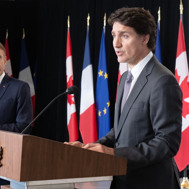 French President Emmanuel Macron and Prime Minister Justin Trudeau hold a joint news conference in Montreal on Thursday, September 26, 2024.THE CANADIAN PRESS/Ryan Remiorz