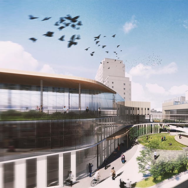 A drawing of a planned revitalization of the Portage Place shopping centre in downtown Winnipeg is shown in this slide provided by True North Real Estate Development on Friday, May 12, 2023. THE CANADIAN PRESS/HO-True North Real Estate Development 
**MANDATORY CREDIT**