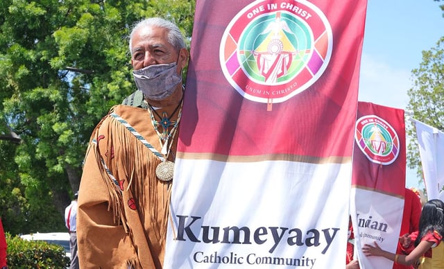 The Kumeyaay Nation was represented in a procession of cultures at the beginning of Mass. Photo by Chris Stone