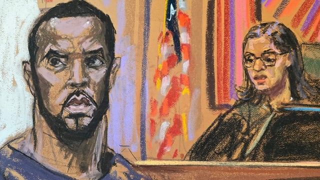 Rapper Sean 'Diddy' Combs in court, as shown in new illustration. 