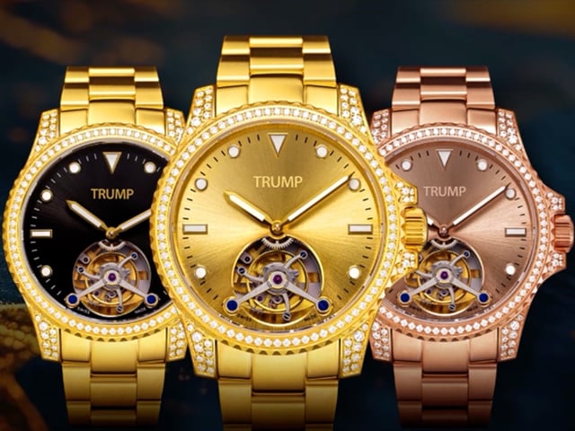 Models of the numbered and signed watches Donald Trump is selling.