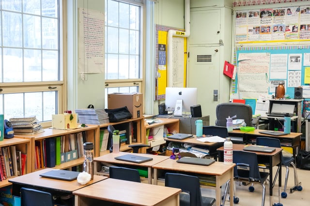 A classroom is seen at an elementary school in Toronto on Tuesday, January 9, 2024.