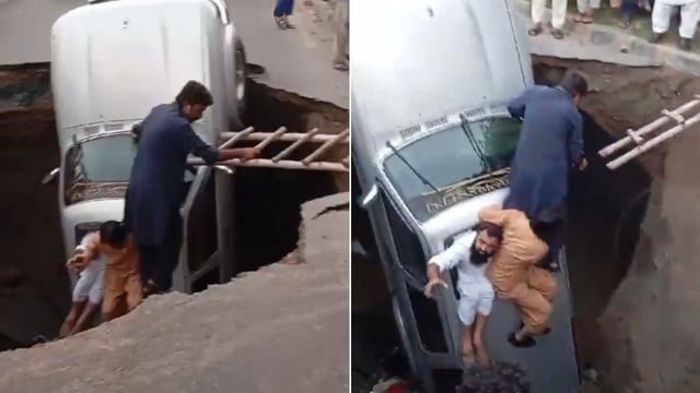 Viral video showing a massive sinkhole in Pakistan's Lahore
