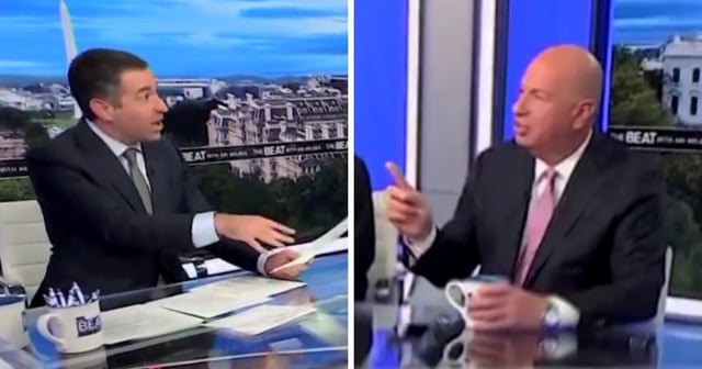 These X screen shots show MSNBC's Ari Melber (L) and former Trump administration ambassador Gordon Sondland (R). (@CollinRugg / X Screen Shot)