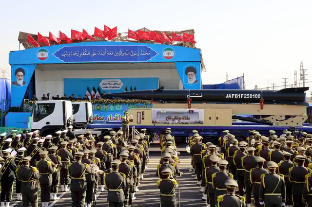 Iran, military, parade, with, missile