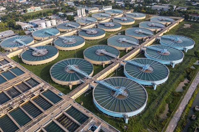 Aerial view Water Treatment Plant for Environment Conservation.