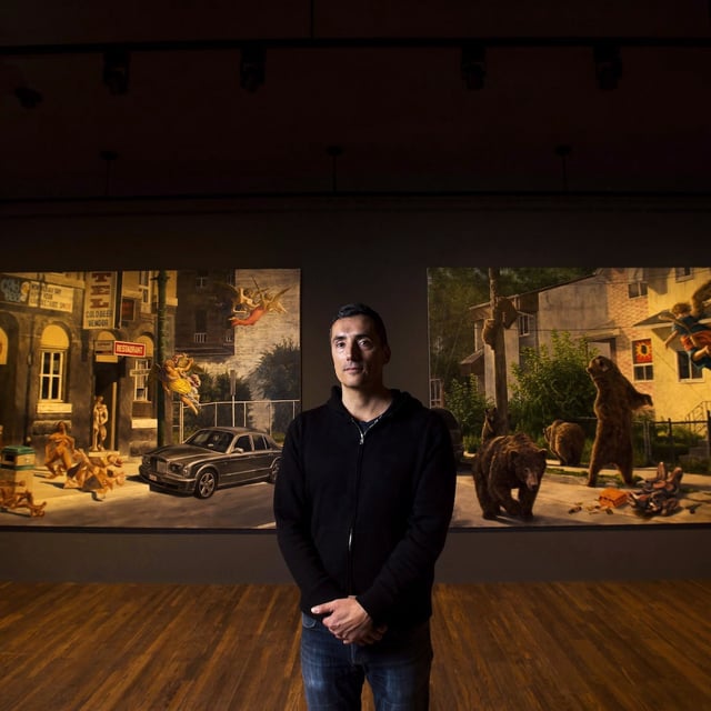 Cree artist Kent Monkman poses for a photograph at his exhibition "Shame and Prejudice: A Story of Resilience" in Toronto, Wednesday, Jan. 18, 2017. THE CANADIAN PRESS/Nathan Denette