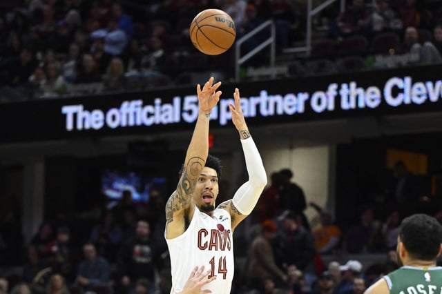 Mar 4, 2023; Cleveland, Ohio, USA; Cleveland Cavaliers forward Danny Green (14) shoots in the fourth quarter against the Detroit Pistons at Rocket Mortgage FieldHouse. Mandatory Credit: David Richard-USA TODAY Sports/File Photo