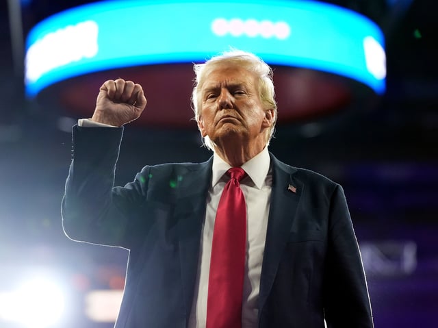 Republican presidential nominee former President Donald Trump gestures at a campaign rally at the Santander Arena, Wednesday, Oct. 9, 2024, in Reading, Pa. (AP Photo/Alex Brandon)
