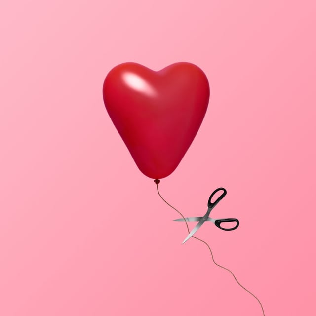 Illustration of a heart balloon having its string cut. 