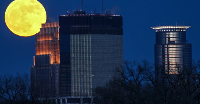 Supermoon rising over Minneapolis.