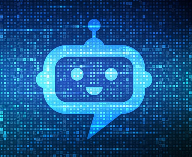 Illustration of a robot's head on a digital background, to represent an artificial intelligence chatbot