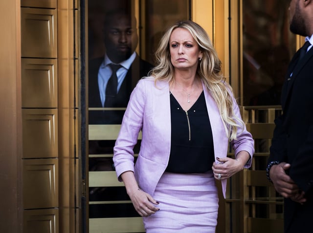 Stormy Daniels exits the United States District Court Southern District of New York in 2018.