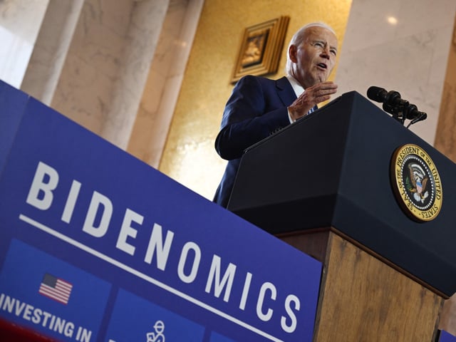 US President Joe Biden speaks about the economy at the Old Post Office in Chicago, Illinois, on June 28, 2023. Biden is gambling his 2024 re-election on a continued strong US economy and manufacturing resurgence with the speech launching his newly branded "Bidenomics." (Photo by ANDREW CABALLERO-REYNOLDS / AFP) (Photo by ANDREW CABALLERO-REYNOLDS/AFP via Getty Images)