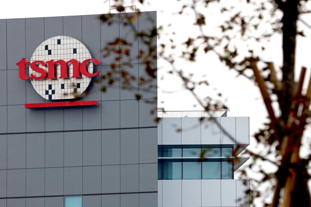 A logo of taiwanese chip giant TSMC is seen at southern Taiwan science park in Tainan, Taiwan December 29, 2022.REUTERS/Ann Wang/File Photo
