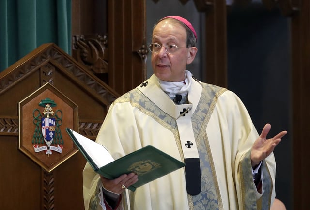 Baltimore Archbishop William Lori leads a funeral Mass in Baltimore on March 28, 2017. The Catholic Archdiocese of Baltimore announced Friday, Sept. 29, 2023, it filed for Chapter 11 reorganization days before a new state law goes into effect removing the statute of limitations on child sex abuse claims and allowing victims to sue their abusers decades after the fact.
