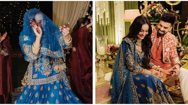 Surbhi Jyoti was all smiles with Sumit Suri on their Sangeet night.