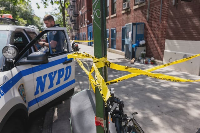 The crime scene outside of a Bronx day car where a child died of fentanyl poisoning.