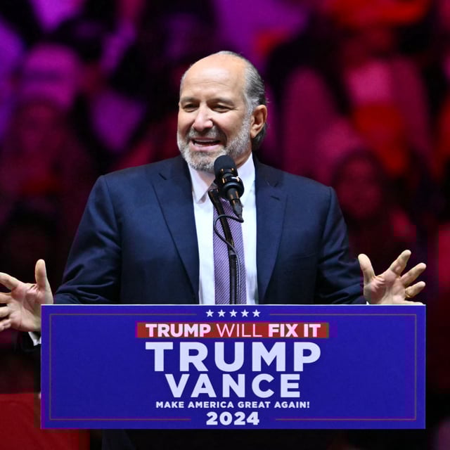 Howard Lutnick, Co-Chair of the Trump 2024 Transition Team seen speaking at Madison Square Garden in New York, October 27, 2024. Lutnick questioned vaccines while speaking on CNN Wednesday night. (Photo by ANGELA WEISS / AFP) (Photo by ANGELA WEISS/AFP via Getty Images)