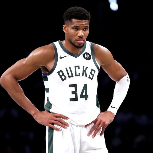 NEW YORK, NEW YORK - OCTOBER 27: #34 of the Milwaukee Bucks reacts against the Brooklyn Nets during the fourth quarter at Barclays Center on October 27, 2024 in the Brooklyn borough of New York City.  Antetokounmpo could be moved if the season doesn't turn around.