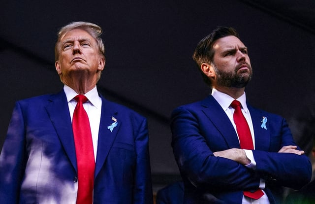 Former President Donald Trump and Sen. J.D. Vance attend a remembrance ceremony in New York on Sept. 11, 2024.