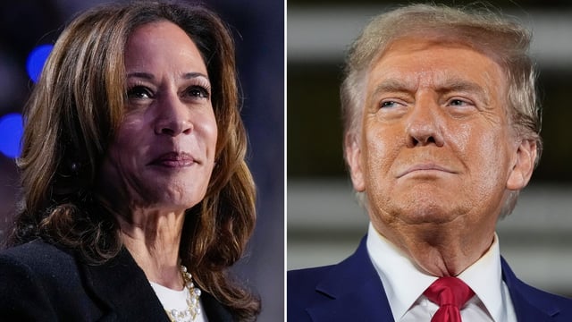This combination of file photos shows Democratic presidential nominee Vice President Kamala Harris and Republican presidential nominee former President Donald Trump