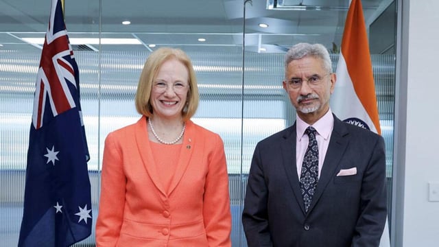 External affairs minister S Jaishankar with Queensland governor Jeannette Young, in Brisbane on Monday. (DrSJaishankar- X)