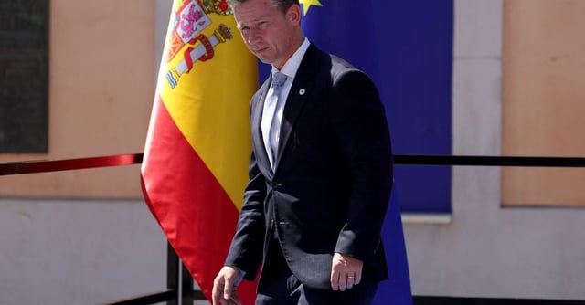 Swedish Defence Minister Pal Jonson walks to pose for a family photo with other attendees during the informal EU ministerial meeting on defence in Toledo, Spain August 30, 2023. REUTERS/Isabel Infantes/File photo