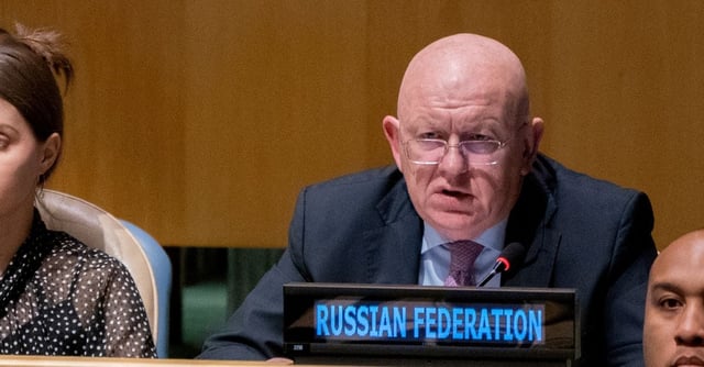 Russian Ambassador to the U.N. Vassily Nebenzia addresses members of the general assembly prior to a vote on a resolution condemning the annexation of parts of Ukraine by Russia, amid Russia's invasion of Ukraine, at the United Nations Headquarters in New York City, New York, U.S., October 12, 2022. REUTERS/David 'Dee' Delgado/File Photo