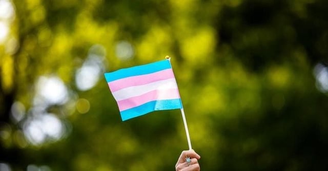 Transgender rights activist waves a transgender flag. REUTERS/Demetrius Freeman