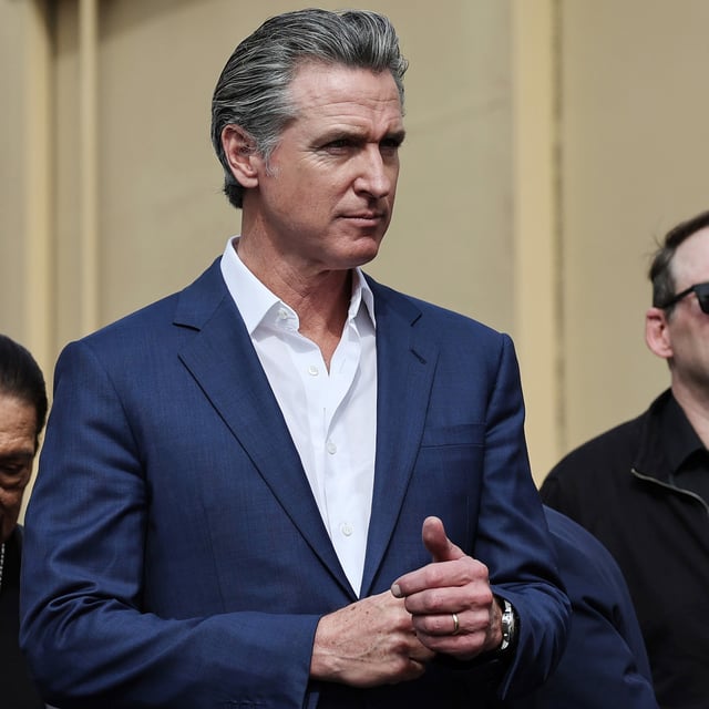 California Governor Gavin Newsom at a press conference at Raleigh Studios on October 27, 2024 in Los Angeles, California. The governor's video message to President-elect Donald Trump has gone viral on social media.