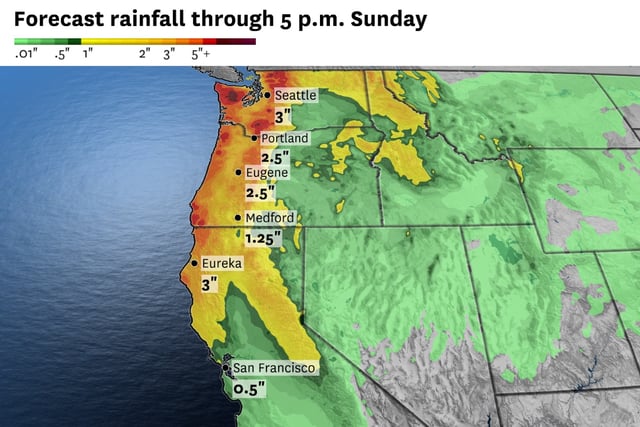 Two to 4 inches of rain is forecast in Seattle and Portland this week, according to the Weather Prediction Center.