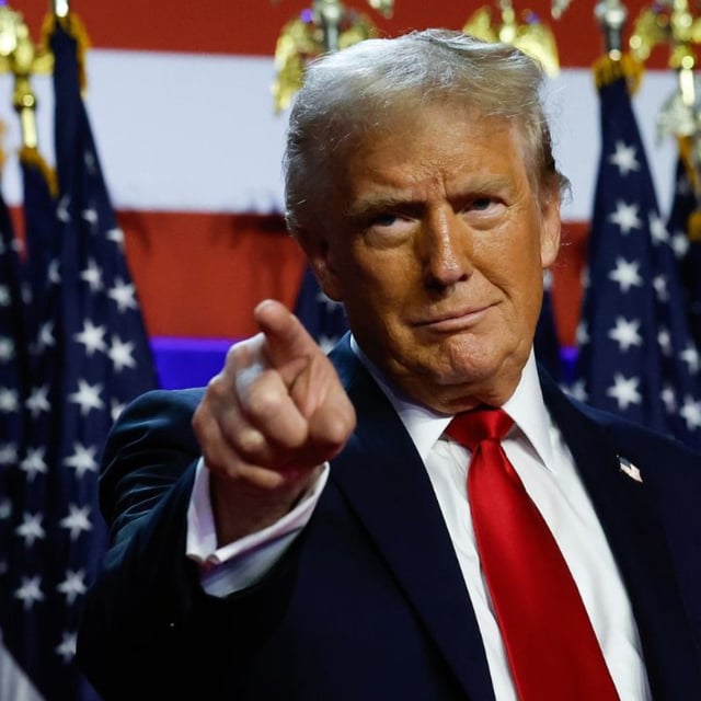 President-elect Donald Trump arrives to speak during an election night event at the Palm Beach Convention Center on November 06, 2024 in West Palm Beach, Florida.