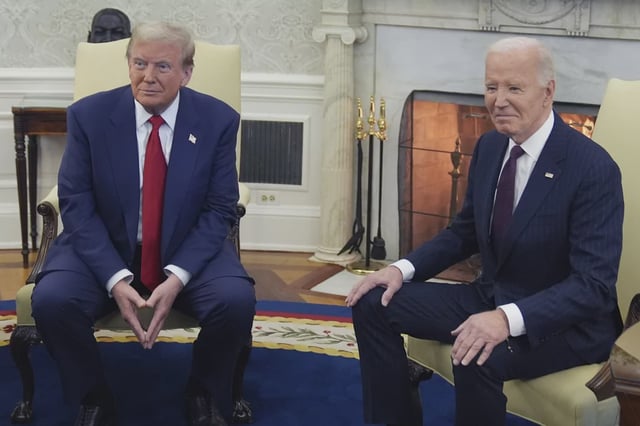 President Joe Biden meets with President-elect Donald Trump in the Oval Office of the White House, Wednesday, Nov. 13, 2024, in Washington. (AP Photo/Evan Vucci)