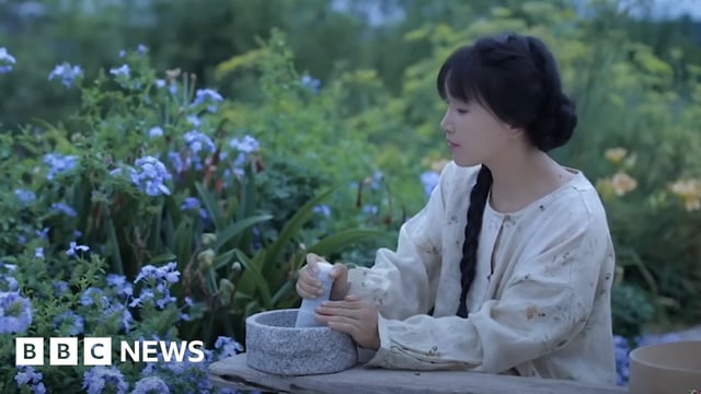 A picture showing Li Ziqi making ingredients for lacquering