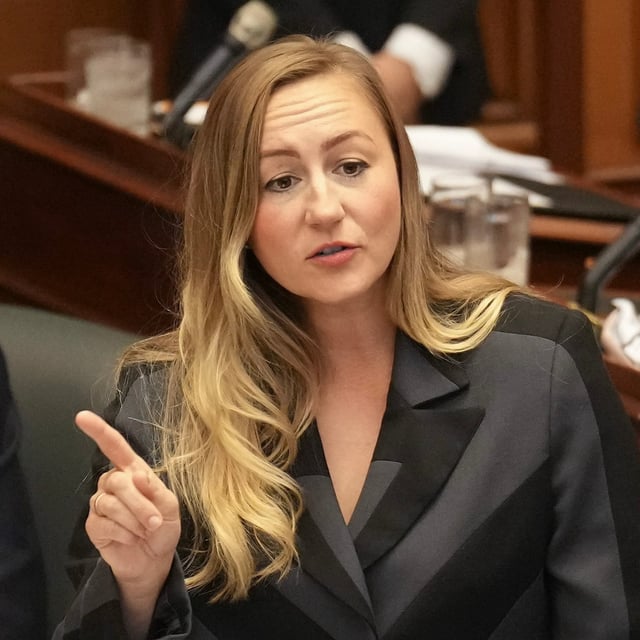 Kinga Surma, Ontario's Minister of Infrastructure stands in the house as the Ontario Legislature resumes in Toronto on Monday, October 21, 2024. THE CANADIAN PRESS/Chris Young
