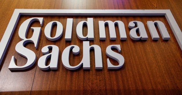 The Goldman Sachs company logo is on the floor of the New York Stock Exchange (NYSE) in New York City, U.S., July 13, 2021.  REUTERS/Brendan McDermid/File Photo