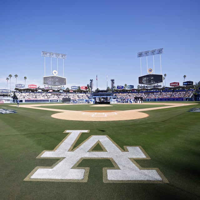 LOS ANGELES, CALIFORNIA - NOVEMBER 01: A general view of the field during the 2024 World Series Celebration Show at Dodger Stadium on November 01, 2024 in Los Angeles, California.