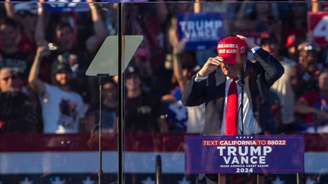 Former President Donald Trump during a campaign rally near Coachella on Saturday, Oct. 12, 2024.