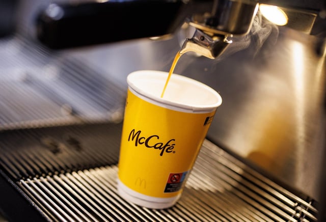 McCafé latte macchiato in a McDonald's.
