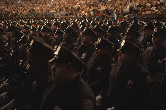 Newly commissioned New York City police officers graduate from the police academy at a ceremony in Madison Square Garden on July 1, 2022 in New York City, New York.