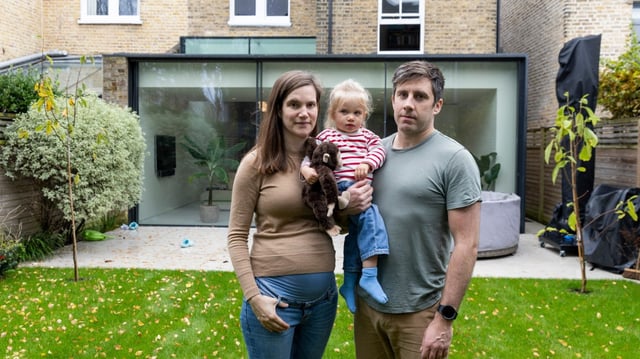 James McGrane and Laura Koster, pictured with their daughter Eva, have struggled to have a heat pump installed at their home