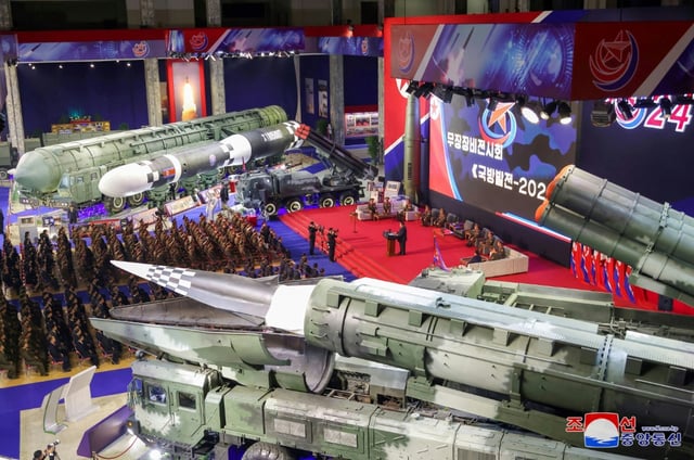 Images released by KCNA showed what appeared to be its intercontinental ballistic missiles (ICBMs), hypersonic missiles, multiple rocket launchers and drones displayed at the exhibition