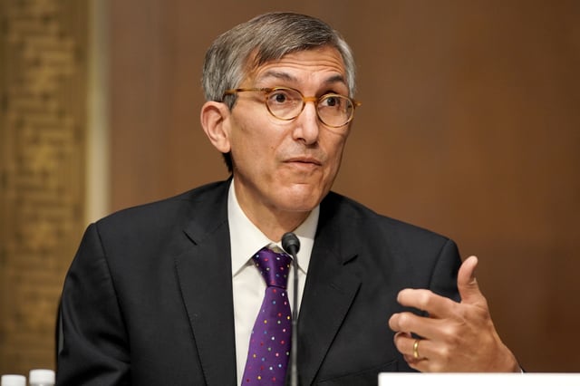 WASHINGTON, DC - MAY 11: Dr. Peter Marks, Director of the Center for Biologics Evaluation and Research within the Food and Drug Administration, speaks during a Senate Health, Education, Labor and Pensions Committee hearing to discuss the ongoing federal response to COVID-19 on May 11, 2021 in Washington, DC. (Photo by Greg Nash-Pool/Getty Images)