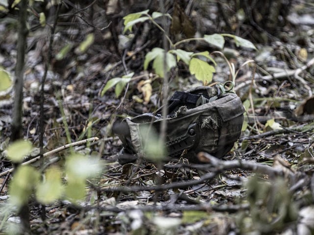 A helmet of a soldier is seen after Russian Forces withdrew from Balakliia in Kharkiv.