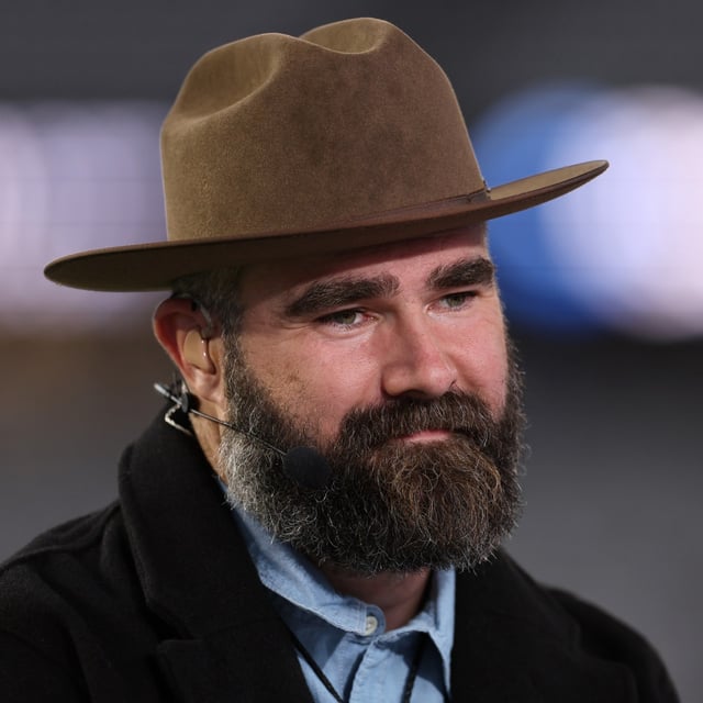 ESPN broadcaster Jason Kelce presents from the desk prior to the game between the Dallas Cowboys and the Houston Texans at AT&T Stadium on November 18, 2024 in Arlington, Texas. The following week, the former football star revealed the one question that he won't ask Taylor Swift.