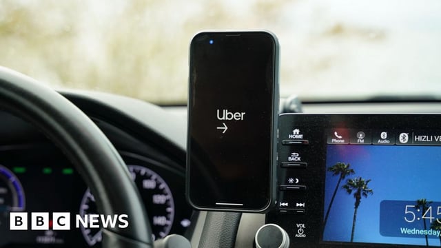An interior view of a Uber car with the Uber Connect application on in New York.
